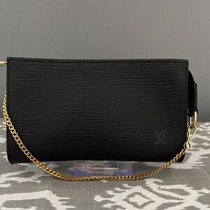 Louis Vuitton Black Epi Pochette with LV Gold Chain